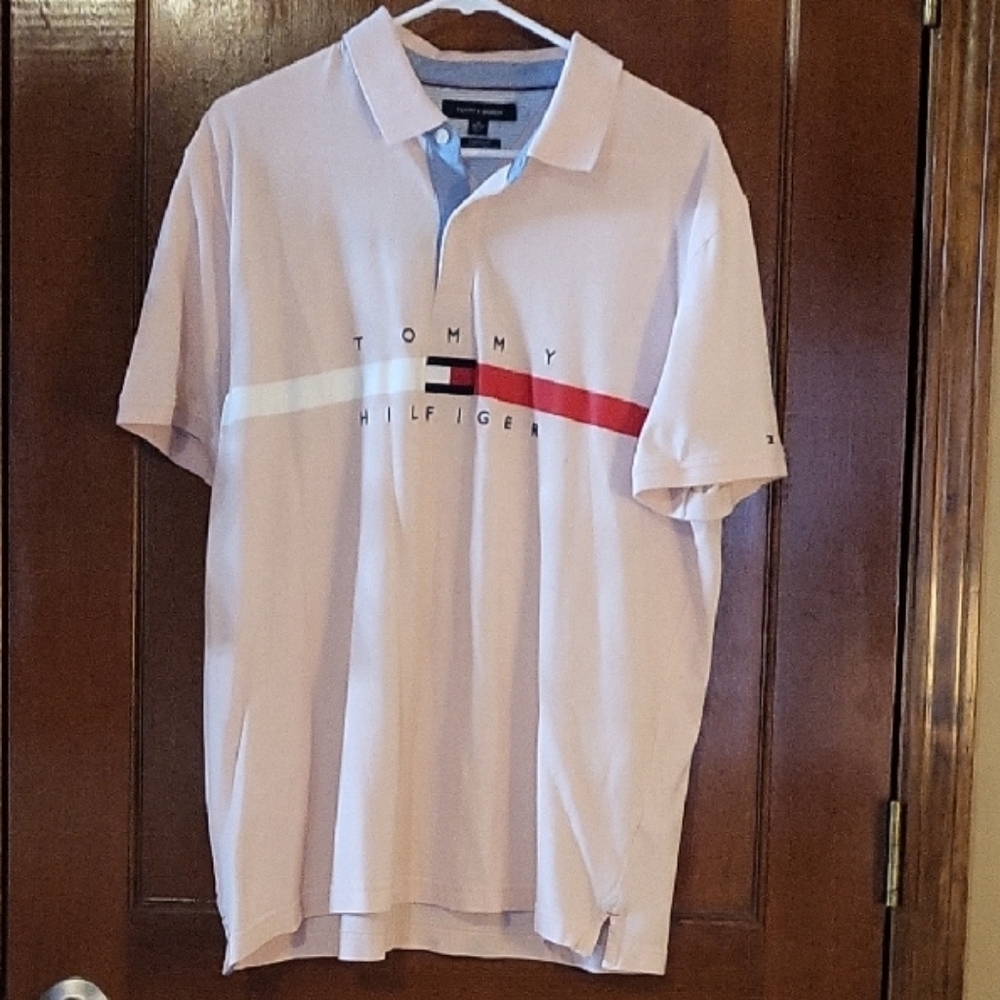 Tommy Hilfiger Blush Men's Polo with Red and Blue Accents